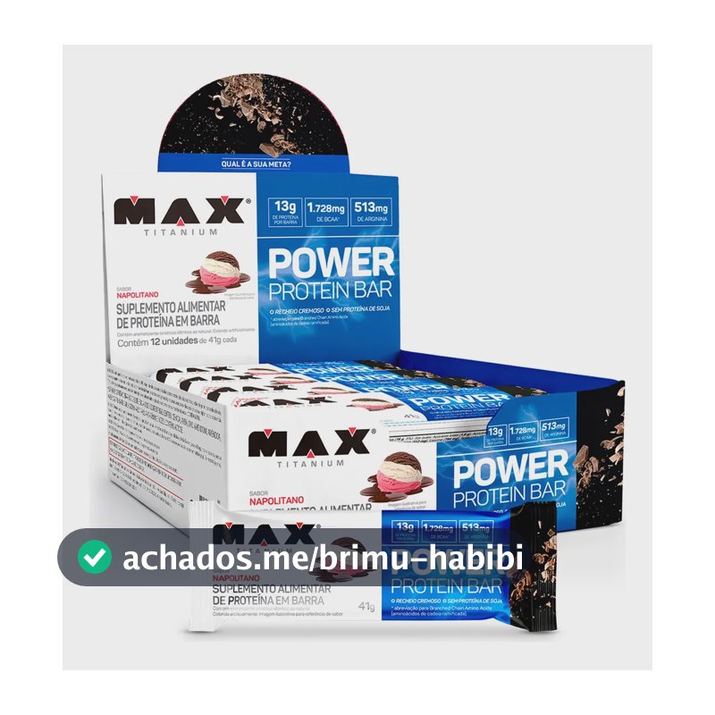 Barra de Proteína 41g 12un Power Protein Bar Max Titanium Protein Bar 13g Proteína Sabor Napolitano