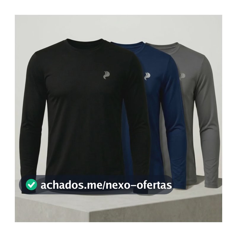 Kit 3 Camisas Uv Masculina Proteção Solar Dry Fitness Fria Preto-marinho-cinza Liso G