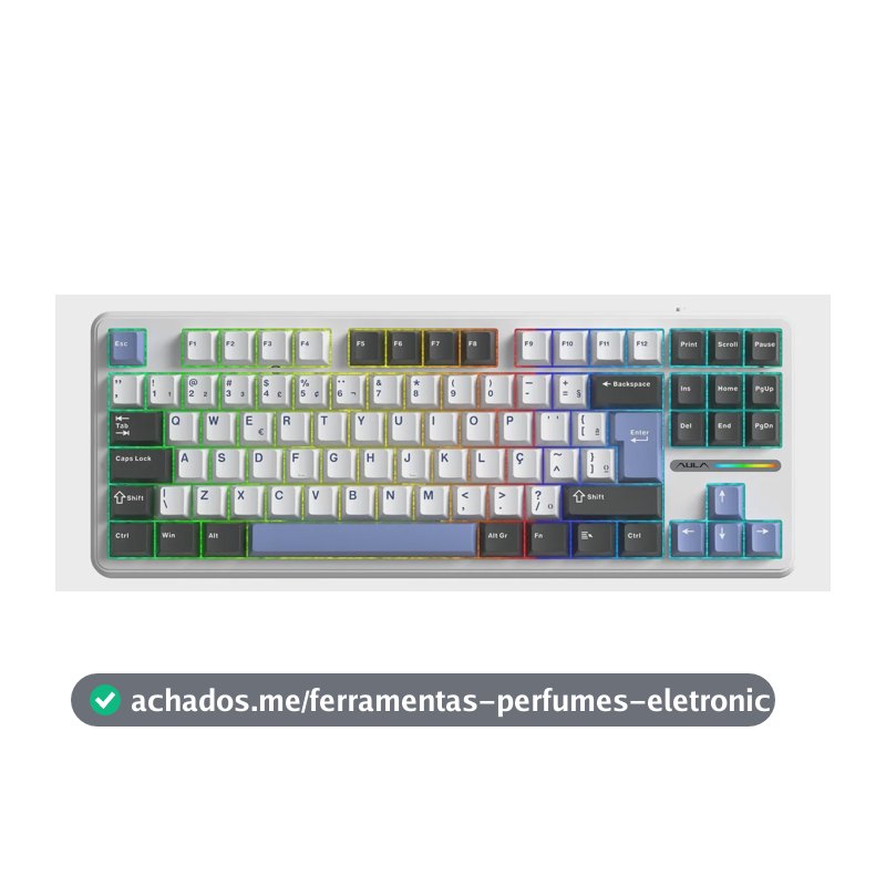 Teclado Mecânico Aula F87 Sem Fio Azul Marinho Hotswap Abnt2 Branco/azul Claro/azul Marinho Português Brasil