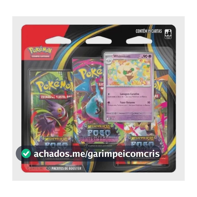Pokémon Blister Triplo Fogo Fantasmagórico de Whimsicott com 19 Cartas
