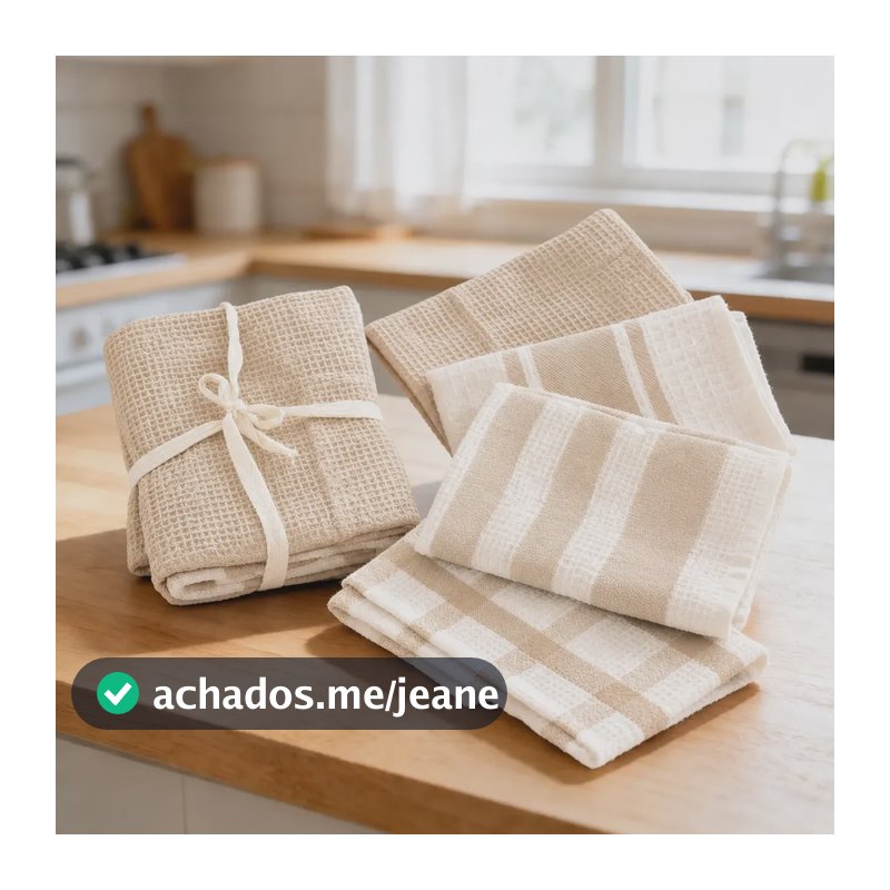 Kit 4 Panos De Prato Copa Algodão 60x40cm- Bege Atoalhado Bege Listras