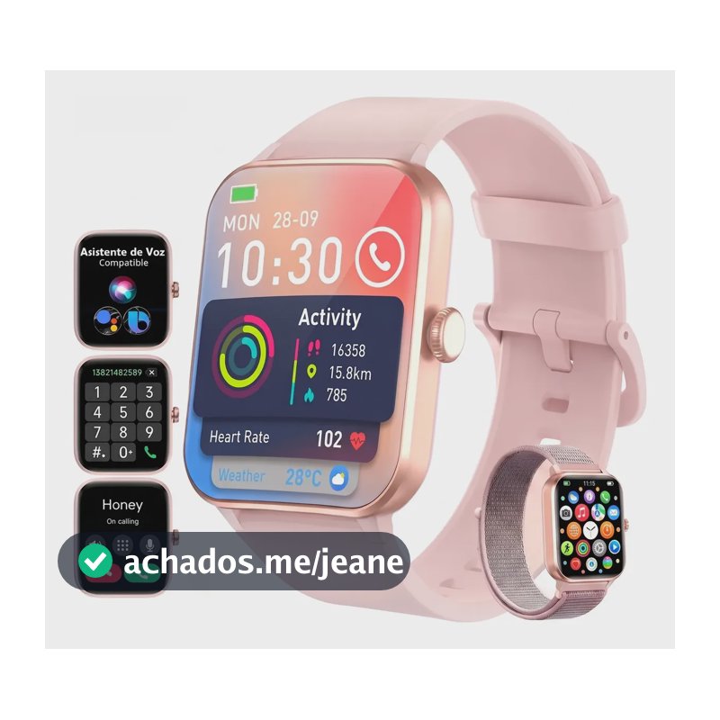 Mertto Relógio Smartwatch Feminino Com Alexa Android E Ios Rosa-claro Milanês