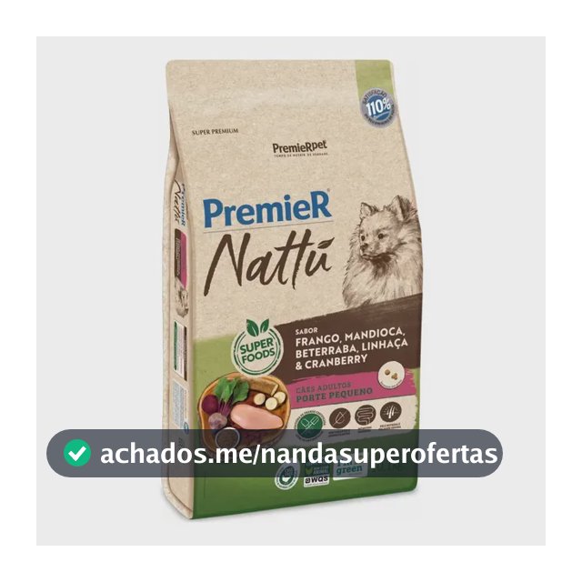 PREMIER NATTU CAES ADULT R. PEQ. FRANGO, MANDIOCA BETERRABA 10,1 KG