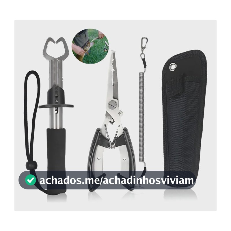 Kit Pesca Alicate Contenção Peixe + Alicate Bico Saca Preto