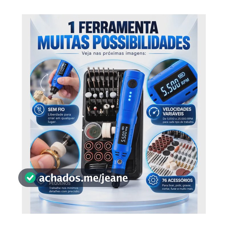 Mini Retífica Good Vision 76 Em 1 Profissional Sem Fio Recarregável Portátil Multifuncional Para Lixar Polir Gravar