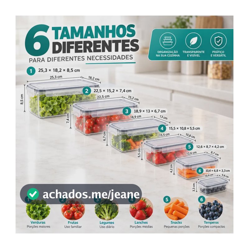 Kit6 Potes Herméticos Mantimentos Cozinha Tampa Trava Casa Transparente