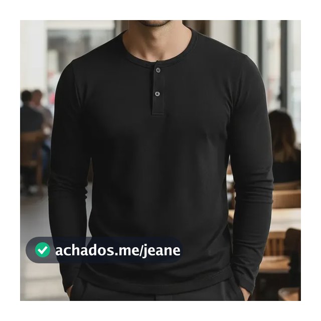 Camiseta Masculina Henley Slim Fit Básica Manga Longa Sjons
