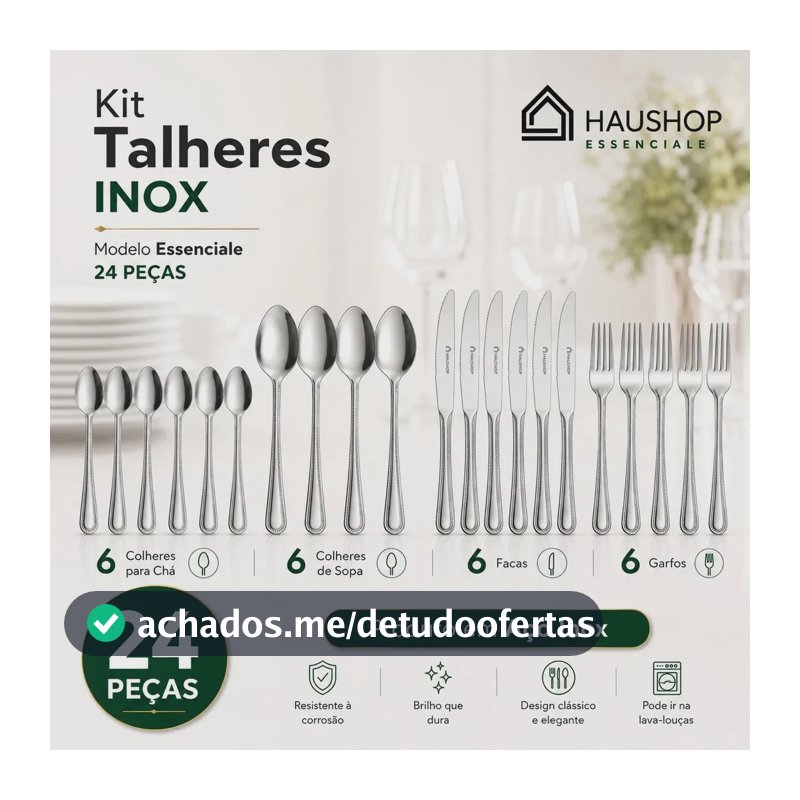 Faqueiro Inox 24 Peças Essenciale Haushop Jogo De Talheres Conjunto Mesa Posta Premium Resistente
