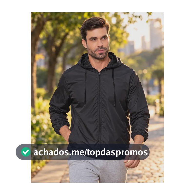Jaqueta Corta Vento Masculina Impermeável Capuz Zíper Bolso Preto G Liso