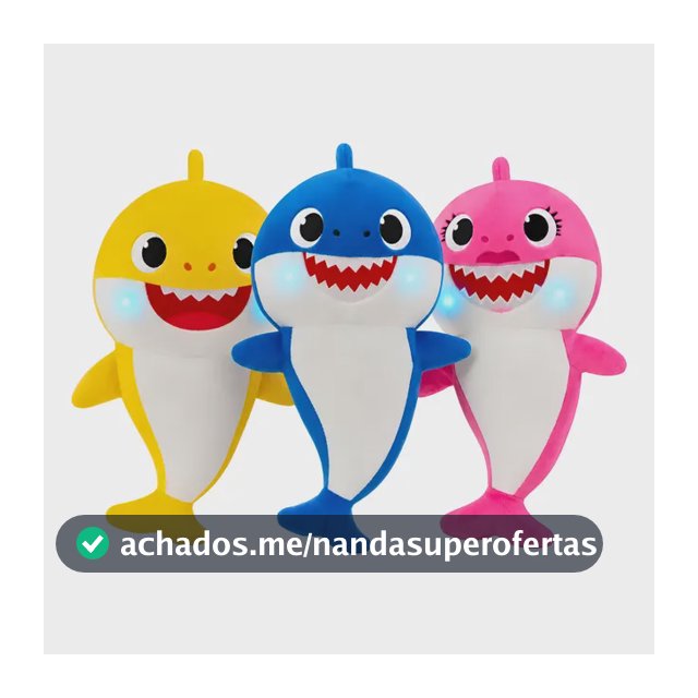 Kit 3 Pelúcia Baby Shark Coleção Bebê Antialérgico Led Cores Azul Rosa E Amarelo
