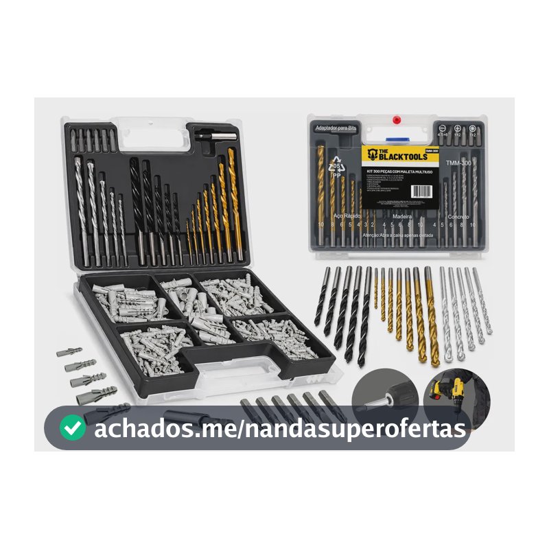 Kit Jogo De Ferramentas Multiuso 300 Peças Com Maleta Brocas Bits e Buchas TMM300 - The Black Tools