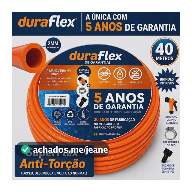 Mangueira Jardim 40m Durafllex Tres Camadas Reforçada Pesada Laranja