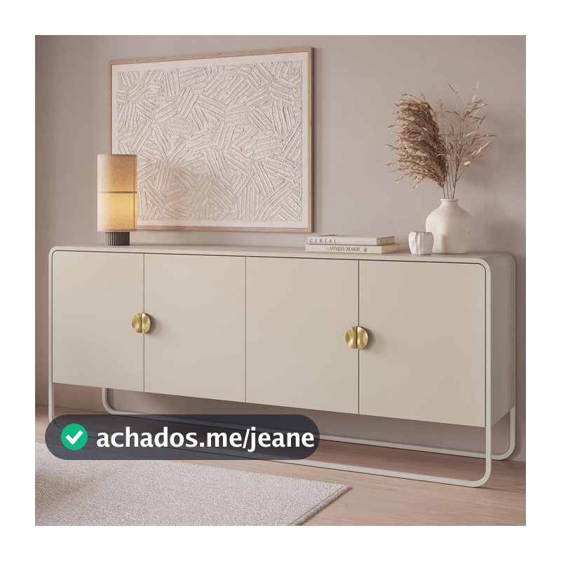 Balcão Buffet Luna Orgânico 4 Portas 180cm Pés De Metal Off White