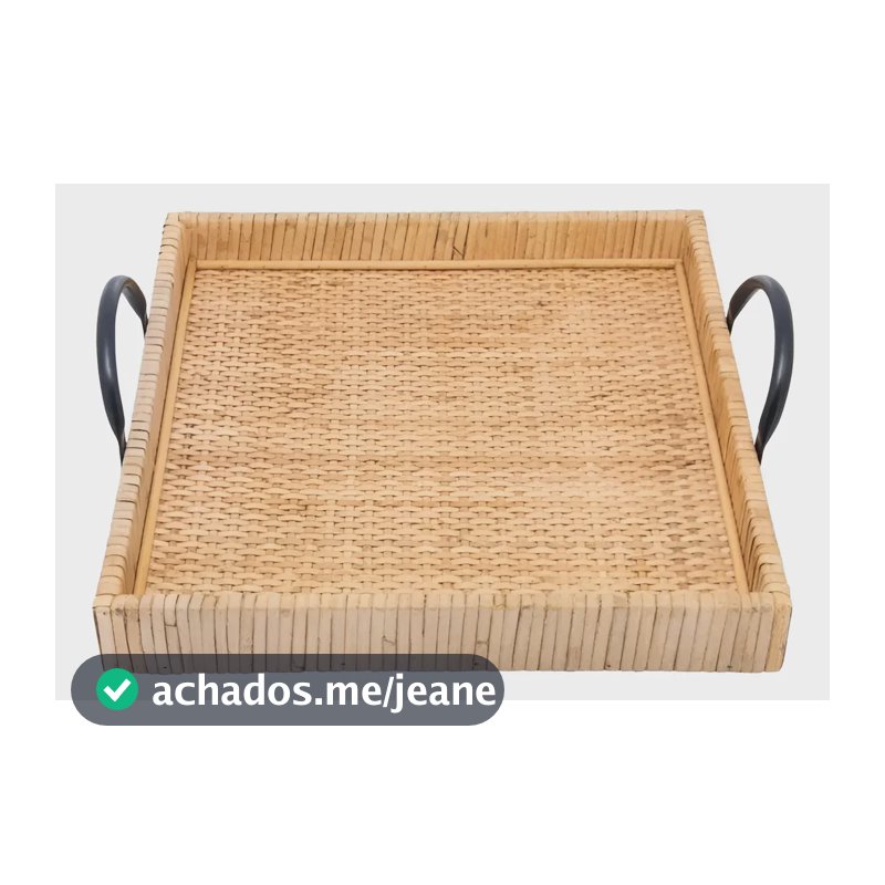 Bandeja C/ Alça Decorativa Fibra Natural Rustico Cor Bege