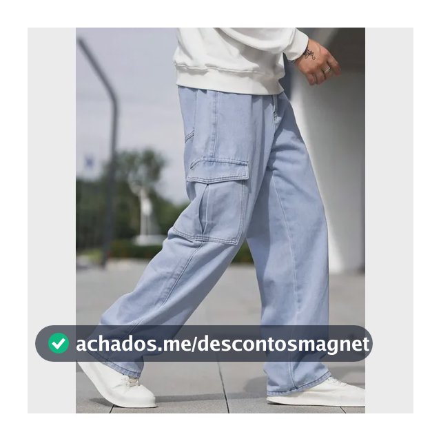 Calça Cargo Jeans Larga Bolsos Lateral Streetwear Skatista
