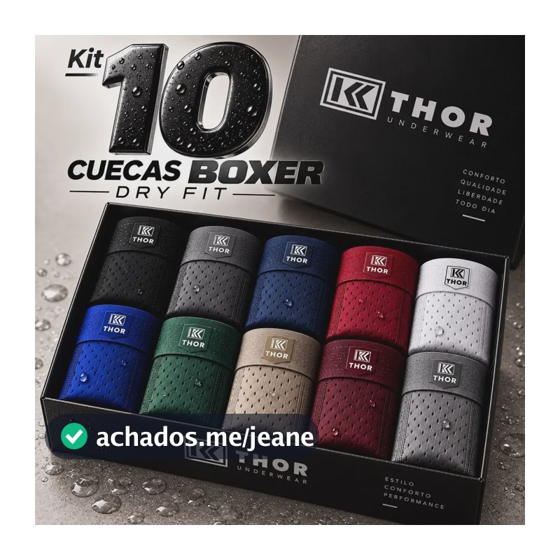 Kit 10 Cuecas Boxer Dry Fit Respirável Kthor Multicolorido Liso G