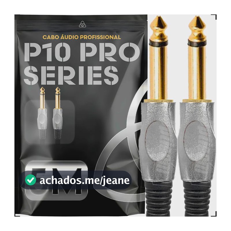 Cabo P10 de Áudio Trinity para Guitarra e Teclado 5m Profissional com Conector Banhado a Ouro