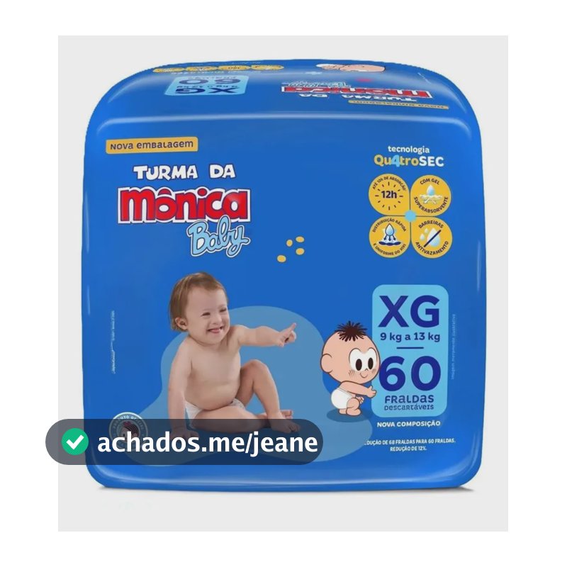 Fralda Descartável Turma Mônica Giga Xg 60 Unidade Quatrosec Extra Grande (xg) Sem Gênero