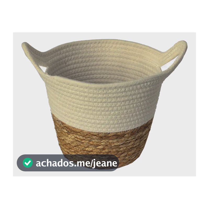 Cesto Fibra Natural Trançado Organizador Branco 23x20 Cm
