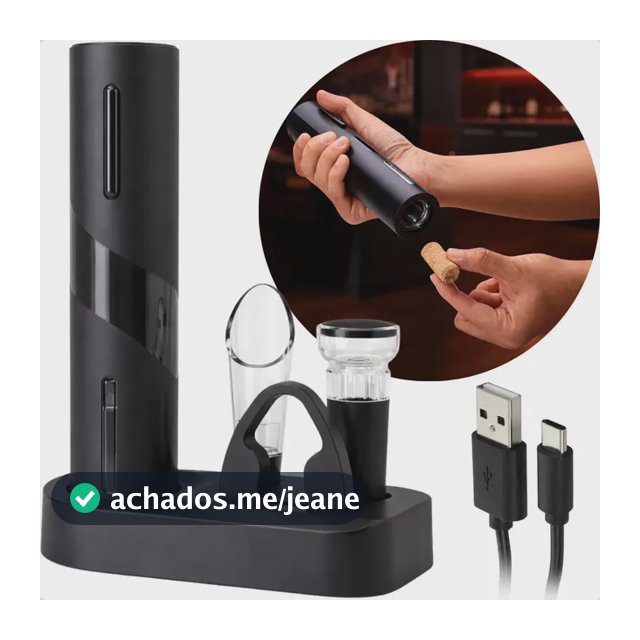 Abridor de Garrafa Vinho Elétrico Recarregável USB-C Com Base Saca Rolhas Abridor De Vinho Automático Ex Decor