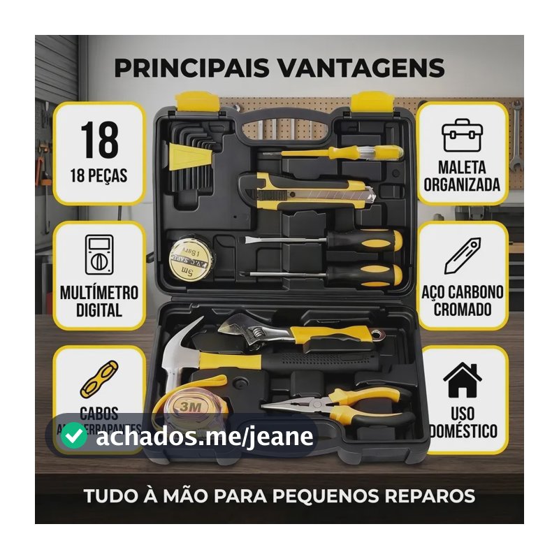 Kit de Ferramentas Manuais WETOKE 18 Peças Com Multímetro Digital e Maleta Compacta para Casa e Garagem