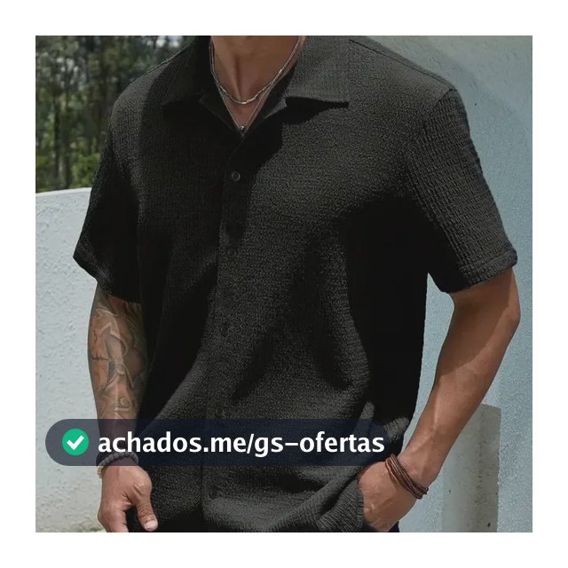 Camisa Casual Masculina Texturizada Com Botões Old Money Preto Texturizado P