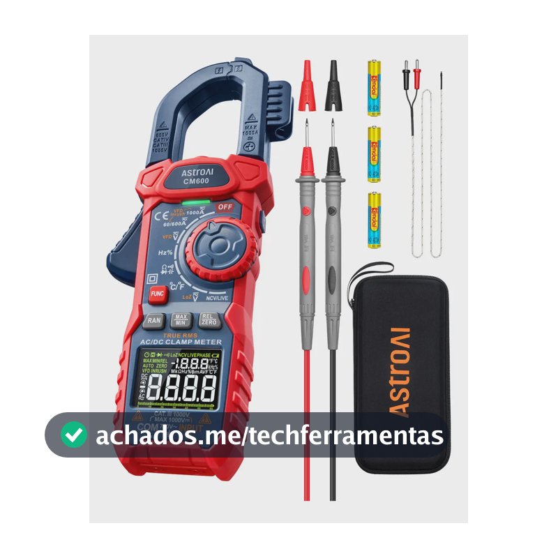 Alicate Multímetros profissional Digital AstroAI CM 600 pinça de corrente Inrush,1000A TRMS, teste de corrente e tensão com VFD,modo LOZ;mede corrente CA/CC,tensão,temperatura,resistência,capacitância