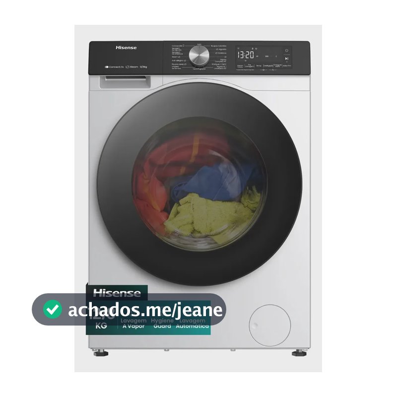 Lava e Seca Hisense 3S 12kg / 8kg Wi-Fi, 4 em 1, Inverter, 16 programas, Ciclo Rápido, Economia de Água-WD3S1243