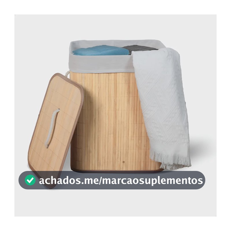 Cesto De Roupa Suja De Bambu Com Tampa E Alças 50 Litros Kontuz