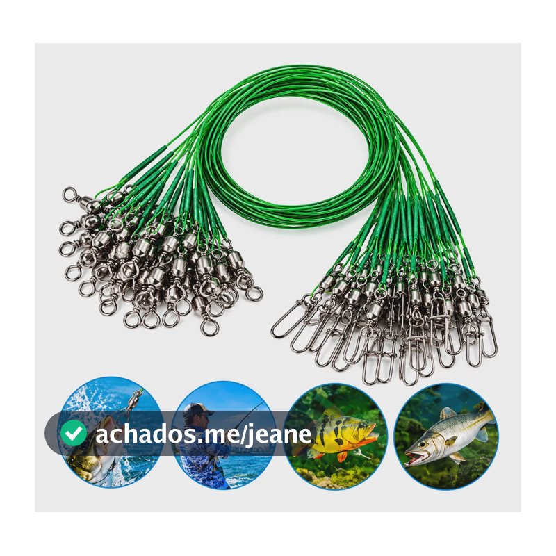 Kit 60 Chicote Pesca Cabo Aço Com Snap Encastoado Girador