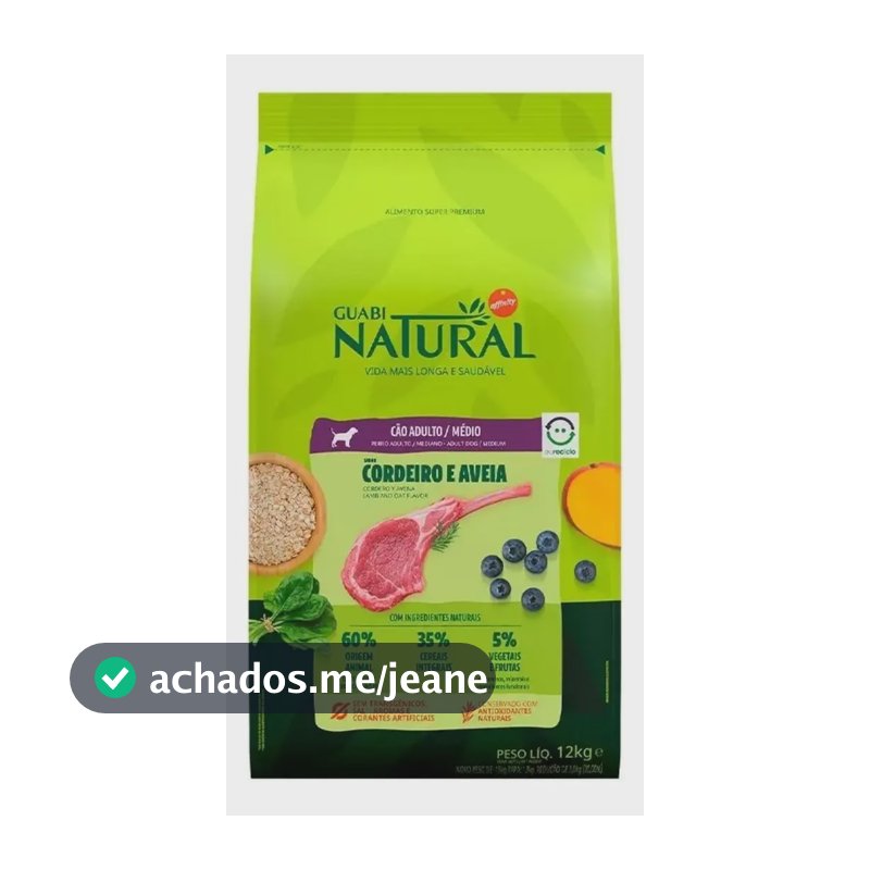 Ração P/ Cães Raça Média Sabor Cordeiro 12kg Guabi Natural