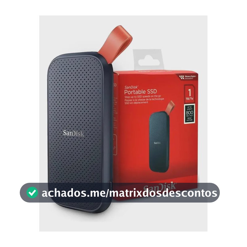 SSD Externo Portátil 1TB Interface USB 3.2 SanDisk SDSSDE30-1T00 Velocidade de Leitura Até 800MB/s Preto