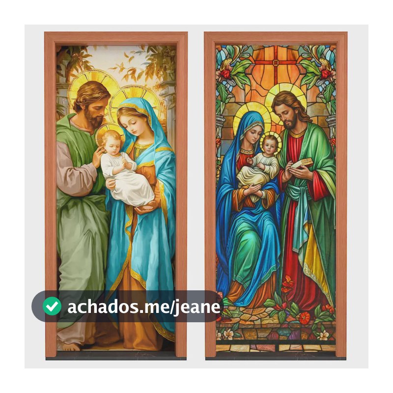 Kit 02 Capa De Porta Natal Sagrada Família Decoração Natalina Em Tecido Veste Fácil 0,85x2,10m