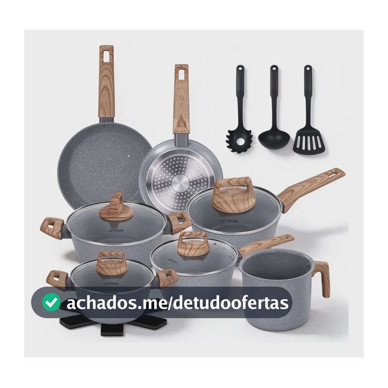 Jogo De Panelas Antiaderente Cerâmica Indução Gas 15 Peças Cinza