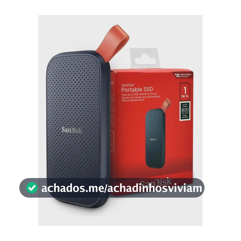 SSD Externo Portátil 1TB Interface USB 3.2 SanDisk SDSSDE30-1T00 Velocidade de Leitura Até 800MB/s Preto
