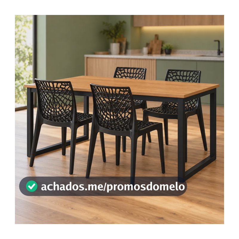Mesa Para Jantar 120x80x75cm Com 4 Cadeiras Extra Firmes Mel/preto Preto