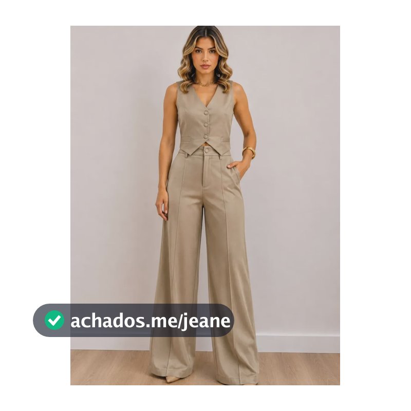 Conjunto Colete Calça Cós Alto Alfaiataria Social Pantalona Nude M(38/40)