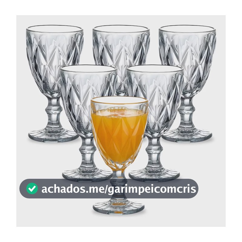 Jogo 6 Taça Vidro Transparente Conjunto Diamond Água Vinho Diamond