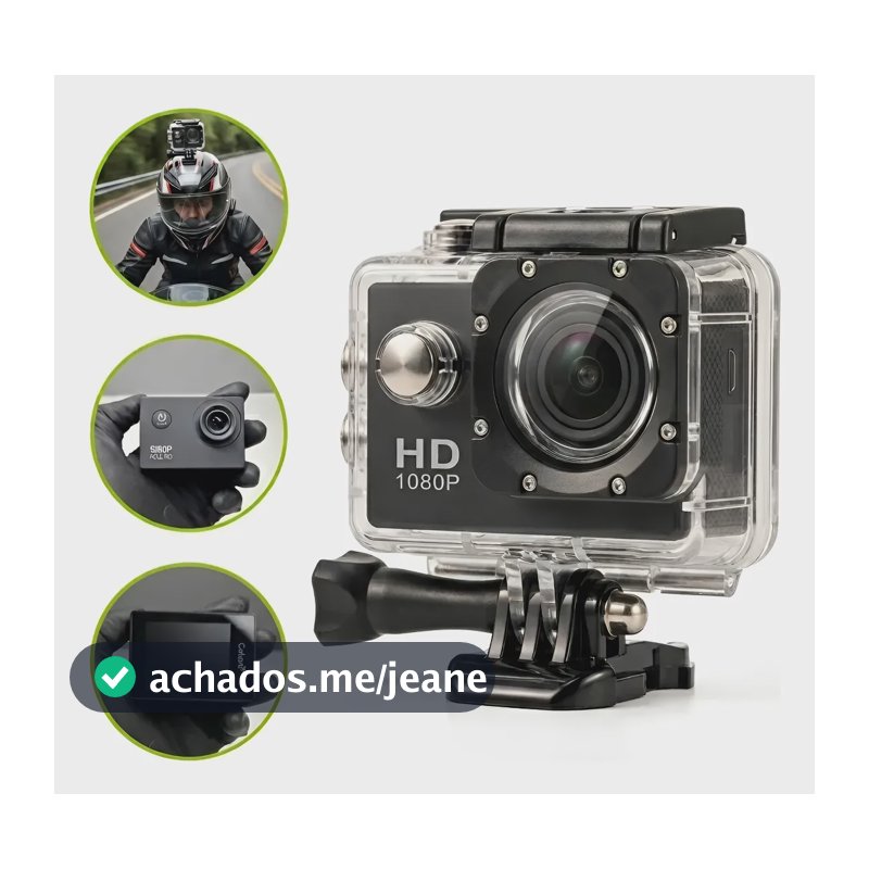 Camera Filmadora Esportiva Aventura Capacete Trilha 1080p Hd Preto