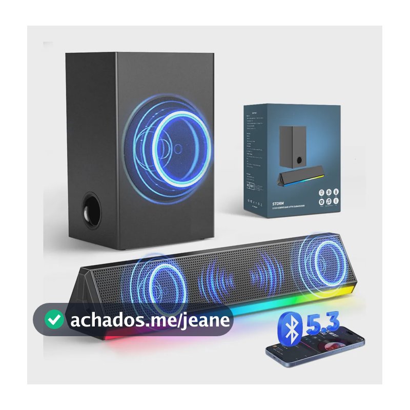 Soundbar Barra De Som Com Subwoofer 120W RMS Home Theater Bluetooth 5.3 BT109 20hz-18khz