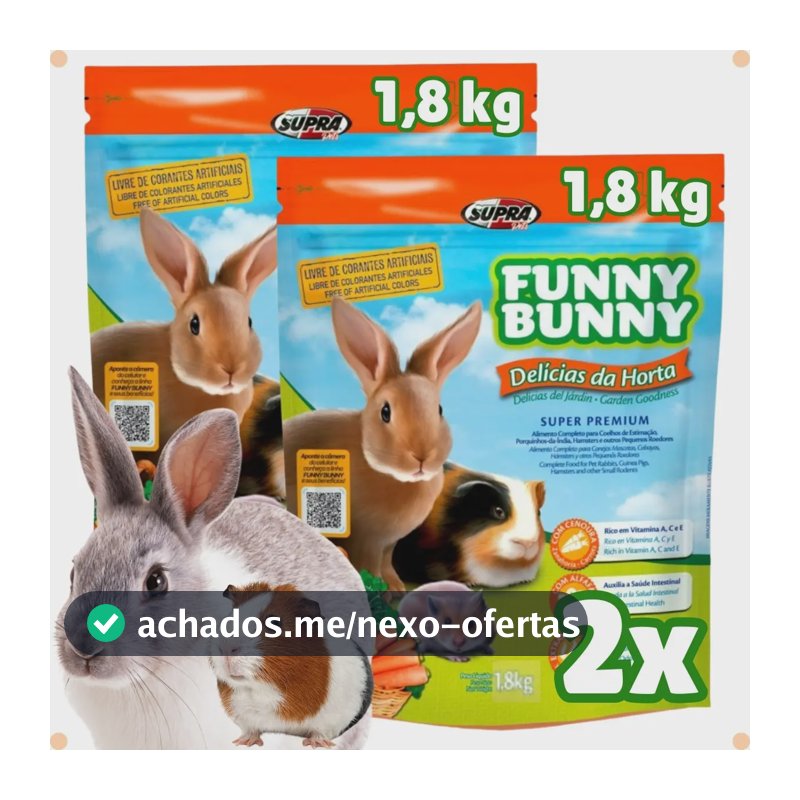 2 Ração Funny Bunny Delícias Da Horta 1,8kg Coelho Roedores