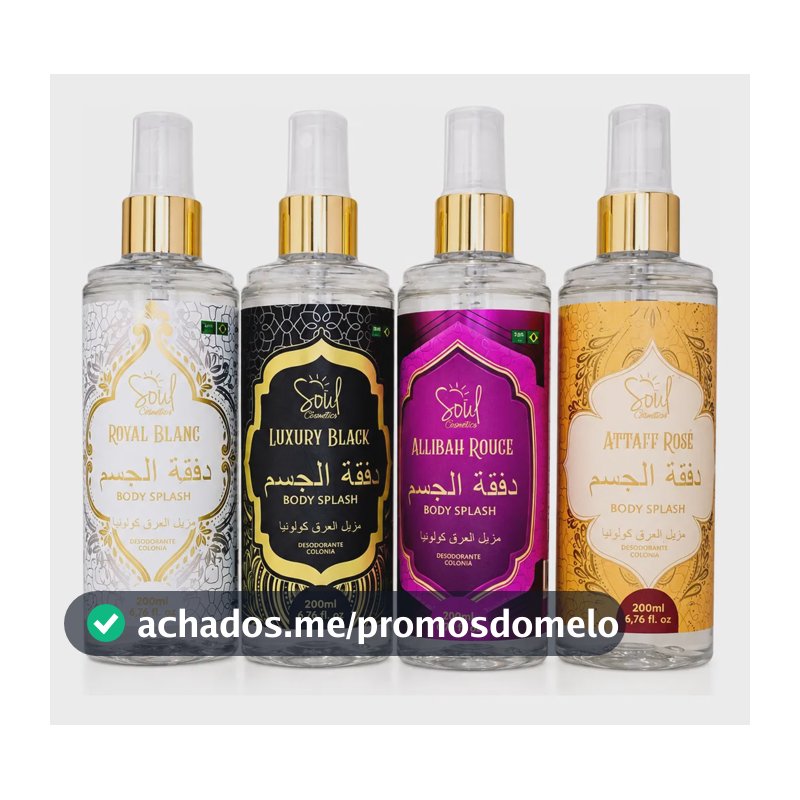 Kit Com 4 Body Splash Arabe Deocolonia Perfume Desodorante Corporal Soul Allibah Rouge Luxury Black Attaff Rose Royal Blanc 200ml