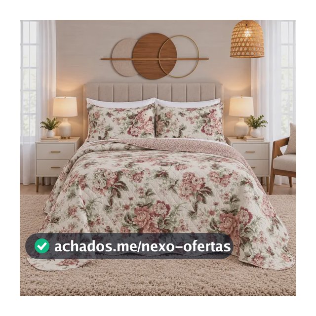 Kit Colcha Casal Bouti Cobre Leito Estampado 3 Peças Vintage Crema