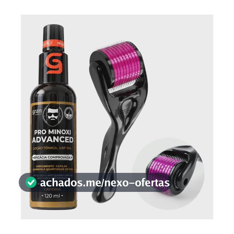 Kit Pro Minoxi Advanced 120ml + Derma Roller Barba E Cabelo