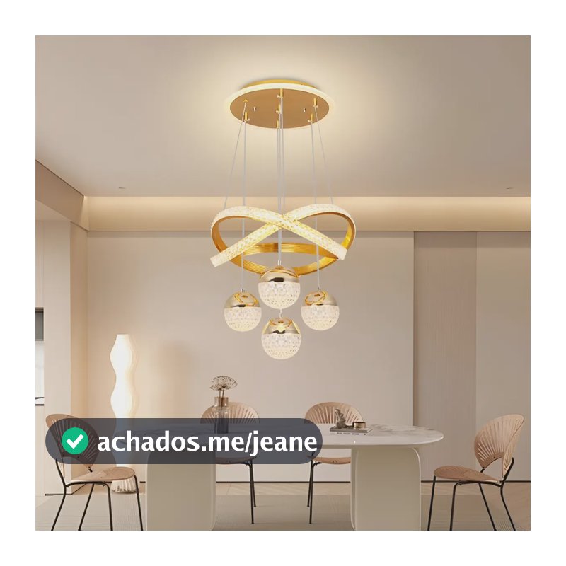 Lustre Teto Led Pendente Moderno Para Sala Quarto Cozinha 127/220v Dourado
