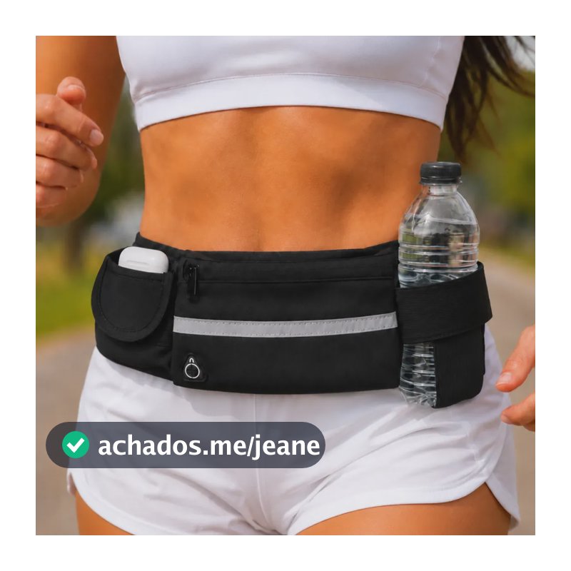 Pochete Esportiva Antifurto Corrida Com Suporte Para Garrafas Com Saída Fone De Ouvido Reforçada Resistente Ultra Slim Fitness Pochete Cintura Para Exercícios Academia Prova D'agua Cor Preto