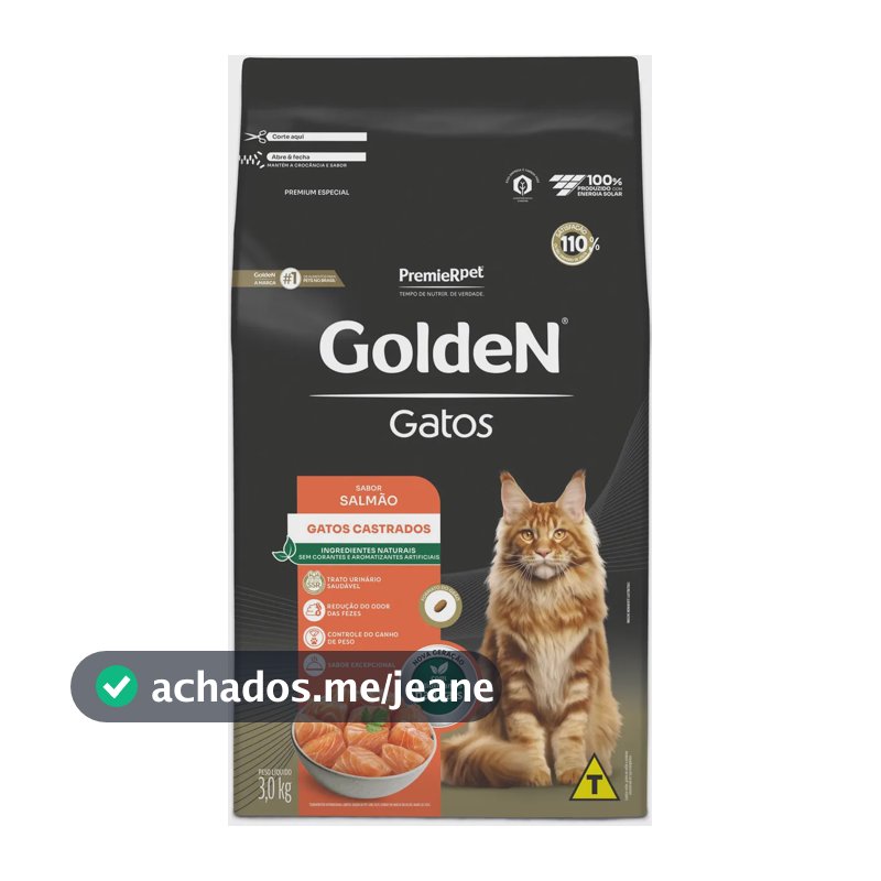 Ração Golden Gatos Adultos Castrados Sabor Salmão 3kg