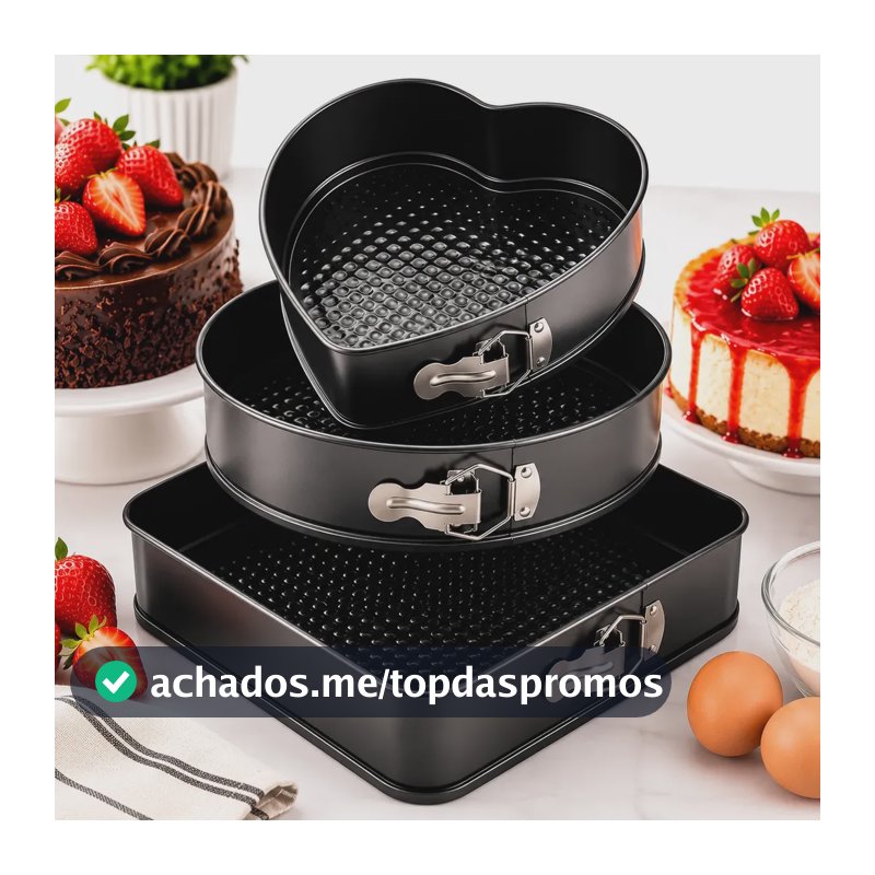 Forma Assadeira Bolo Fundo Removível Três Formatos Coração Preto