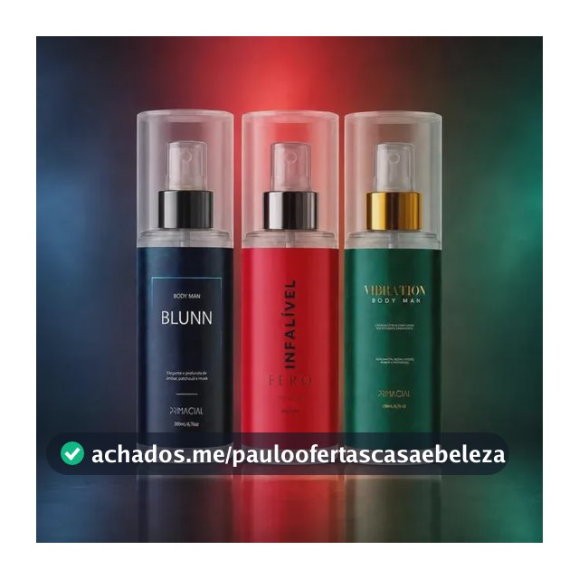 Kit 3 Body Splash Masculino Vibration + Blunn + Infalível Fero By Primacial Body Man