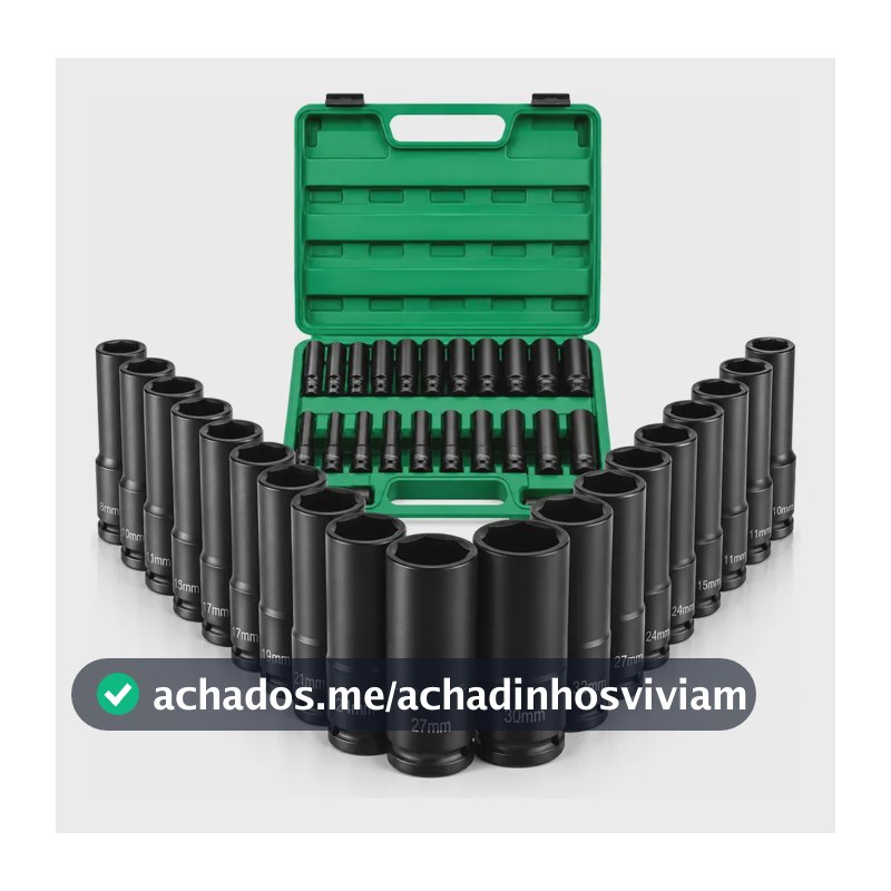 Jogo Soquete Longo Sextavado Impacto 1/2 8 A 32 Mm 15pcs Preto vlx jogo Soquete Longo Sextavado Impacto 1/2 8 A 32 Mm 15pcs